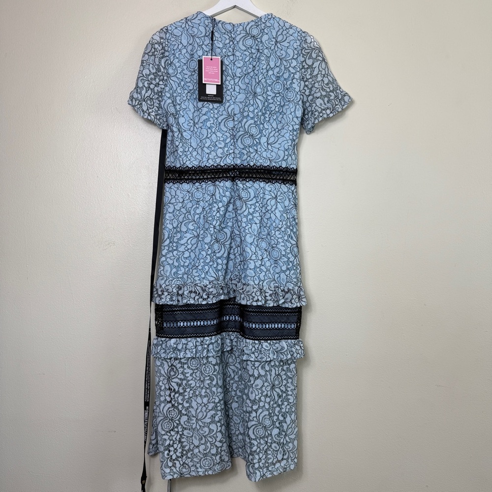 PrettyLittleThing Women’s Dusty Blue Lace Ruffle‎ Detail Midi Dress Size 8 New - Picture 4 of 15
